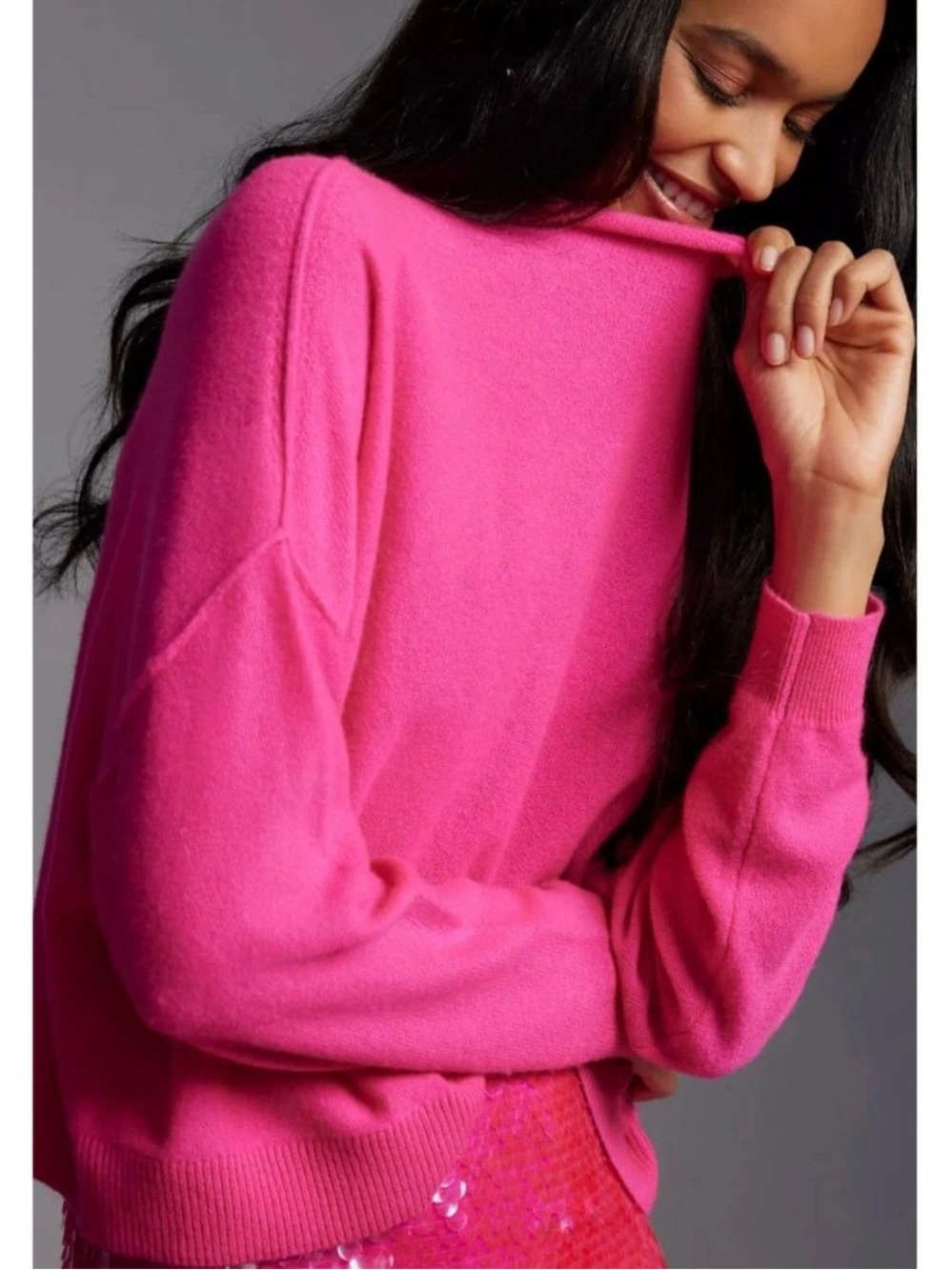Anthropologie Pilcro The Alani 100% Cashmere Pink Mock Neck Sweater Size L